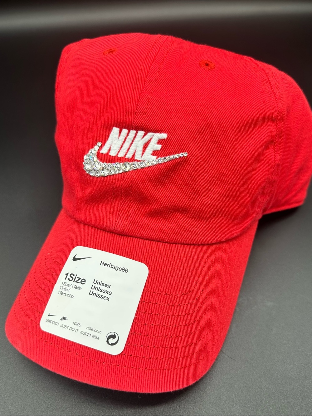 Red Nike Heritage86 Crystal Bling Hat | Hand Embellished | NWT